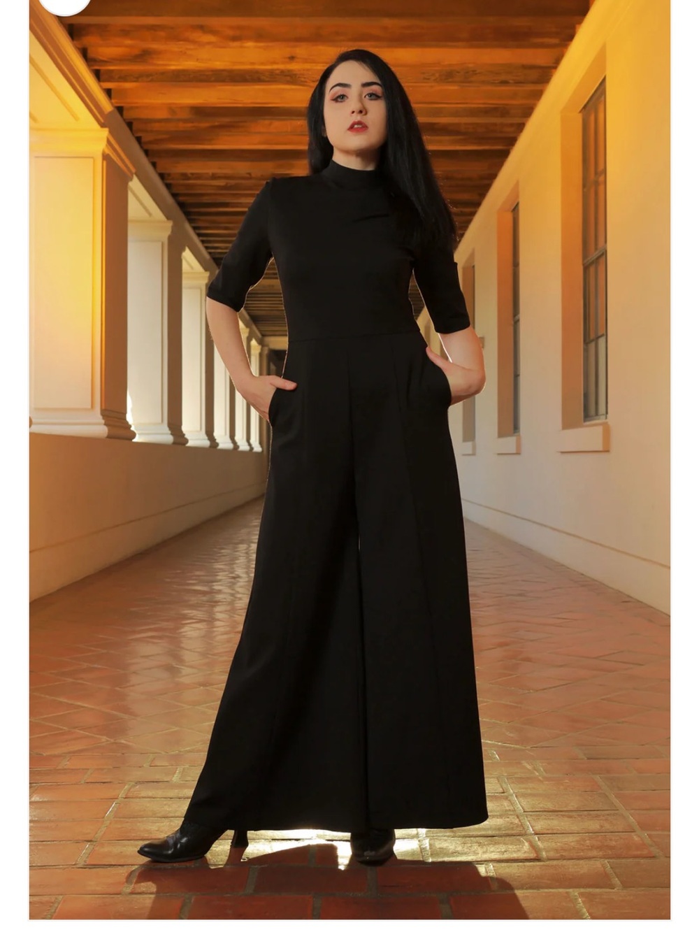 Sugar Stitch Amber Black Wide-Leg Jumpsuit with Pockets - Women's